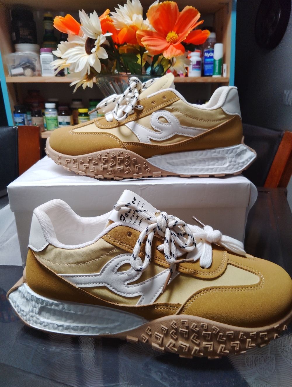 **" CASUAL TAN & WHITE FASHION SNEAKERS**💛🤍💛🤍💲💲💲💲💲 - Picture 11 of 13